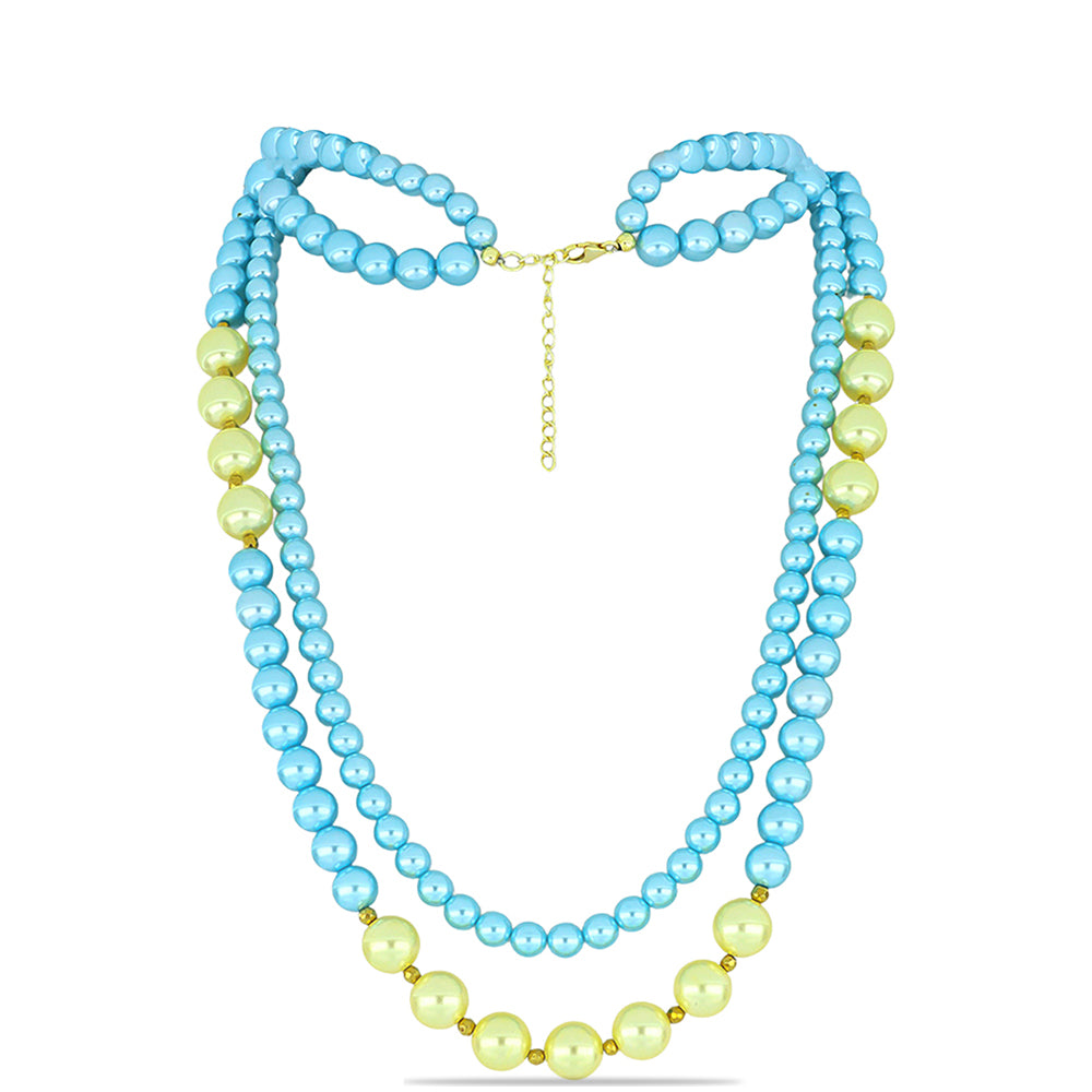 Colier din Argint 925 Placat cu Aur ( 1 grame ) cu Perlă de cultură Albastru și Perlă de Apă Dulce de Culoarea Piersicii 341.95 Carate