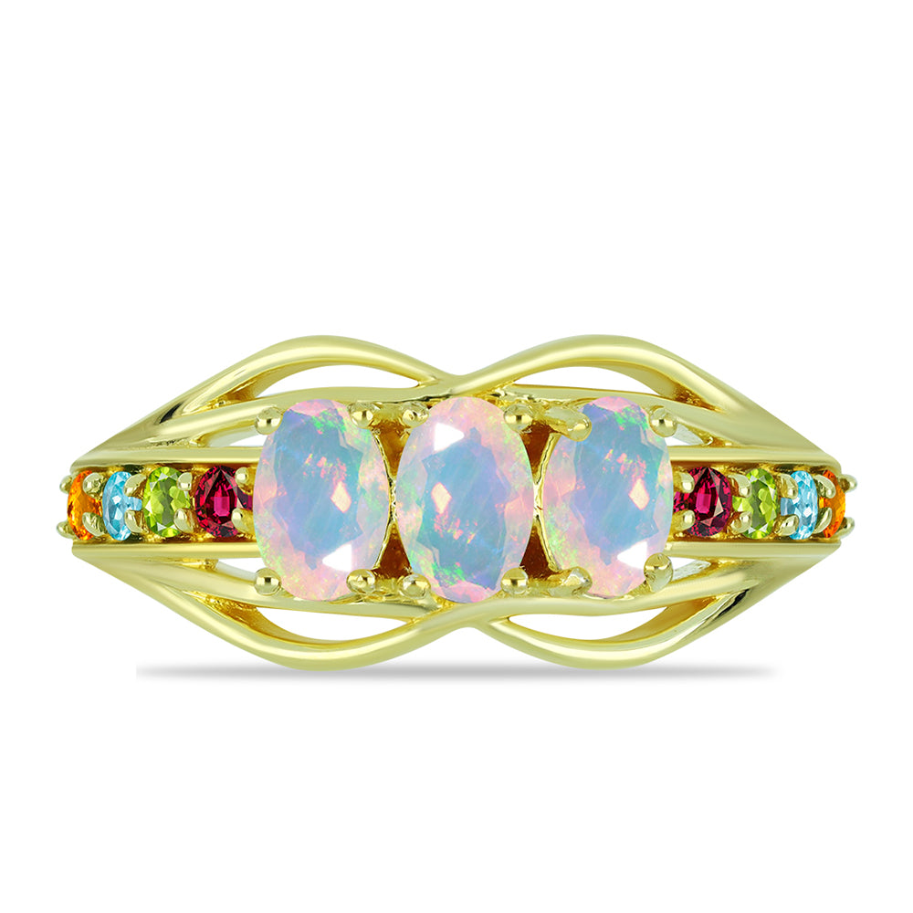 Inel din Argint 925 Placat cu Aur ( 4 grame ) cu Opal Welo și Turmalină Chakra 1.14 Carate 1 