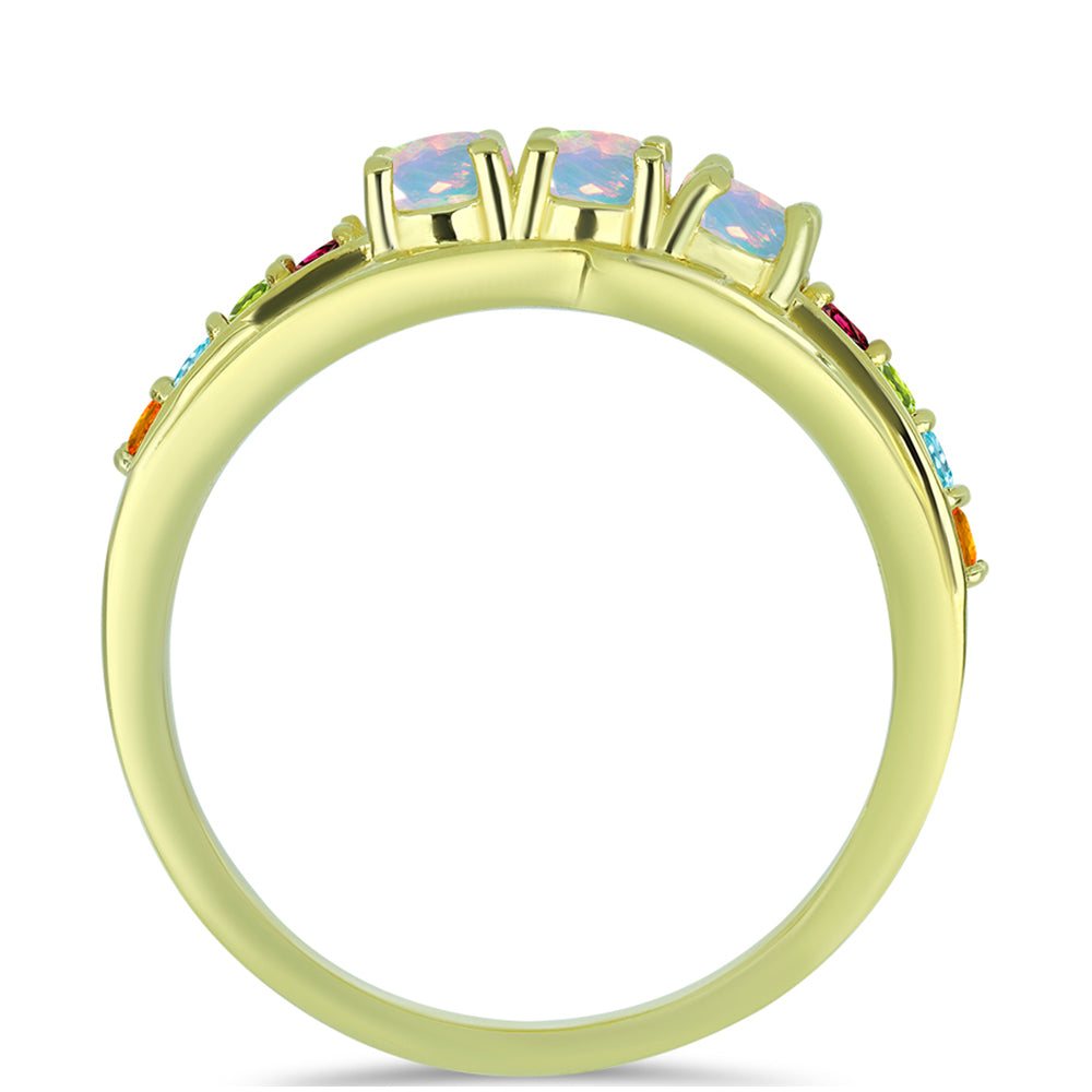 Inel din Argint 925 Placat cu Aur ( 4 grame ) cu Opal Welo și Turmalină Chakra 1.14 Carate