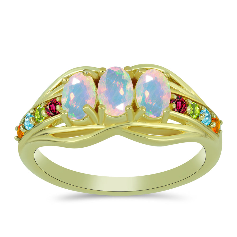 Inel din Argint 925 Placat cu Aur ( 4 grame ) cu Opal Welo și Turmalină Chakra 1.14 Carate