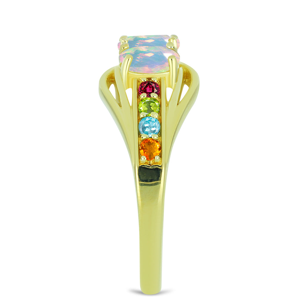 Inel din Argint 925 Placat cu Aur ( 4 grame ) cu Opal Welo și Turmalină Chakra 1.14 Carate 4 