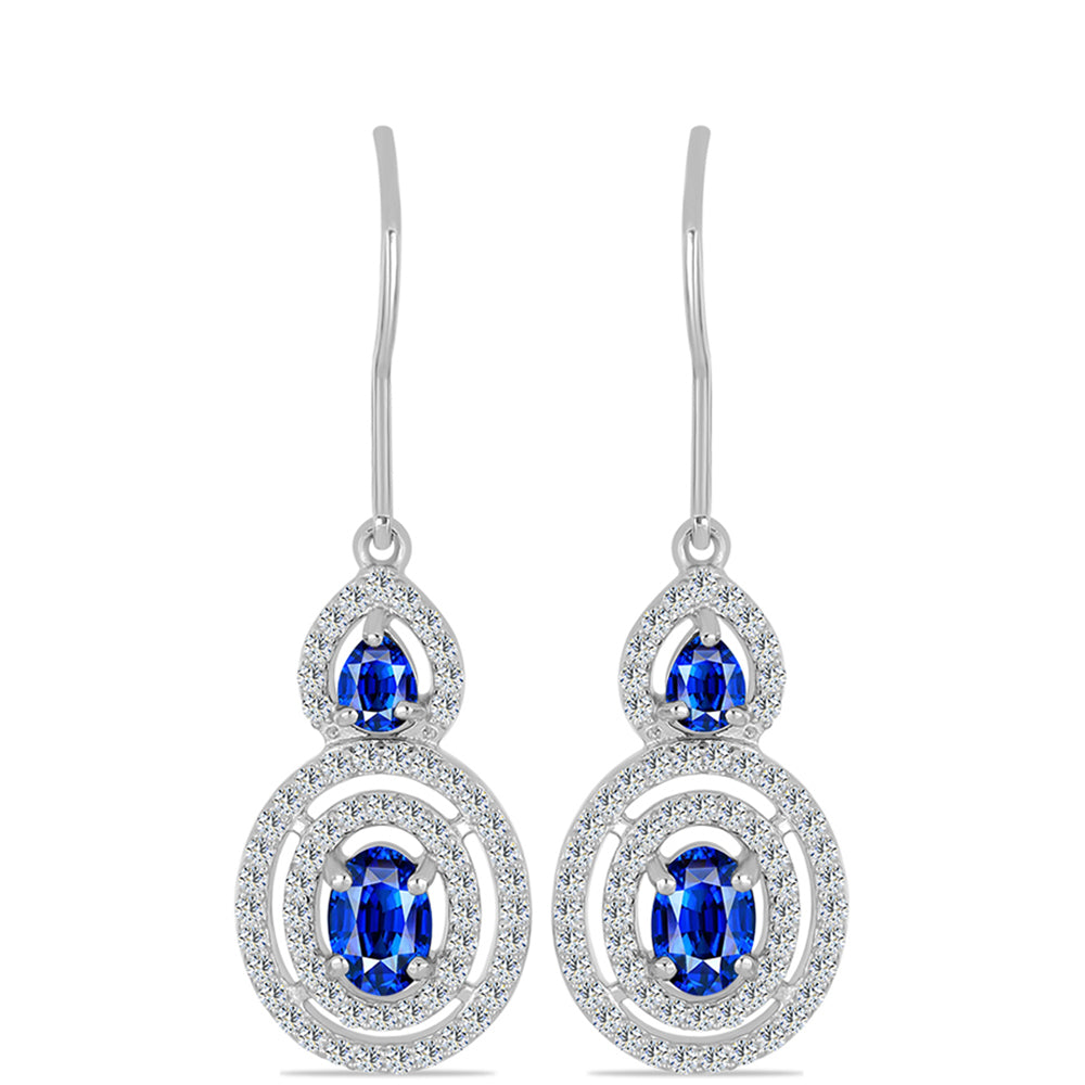 Cercei din Argint 925 ( 3.38 grame ) cu Safir Albastru Australian și Topaz Alb 2.63 Carate