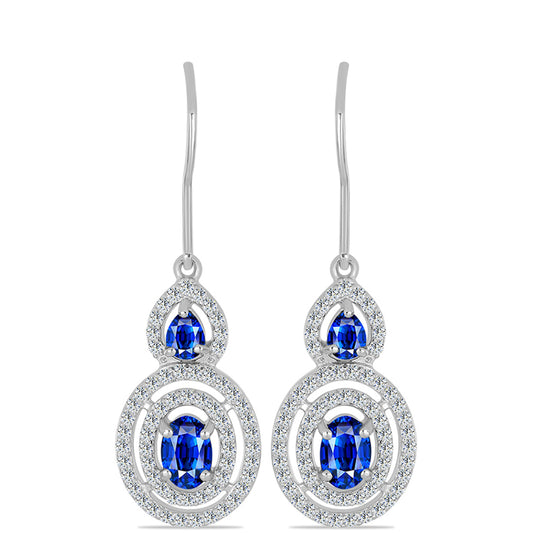 Cercei din Argint 925 ( 3.38 grame ) cu Safir Albastru Australian și Topaz Alb 2.63 Carate