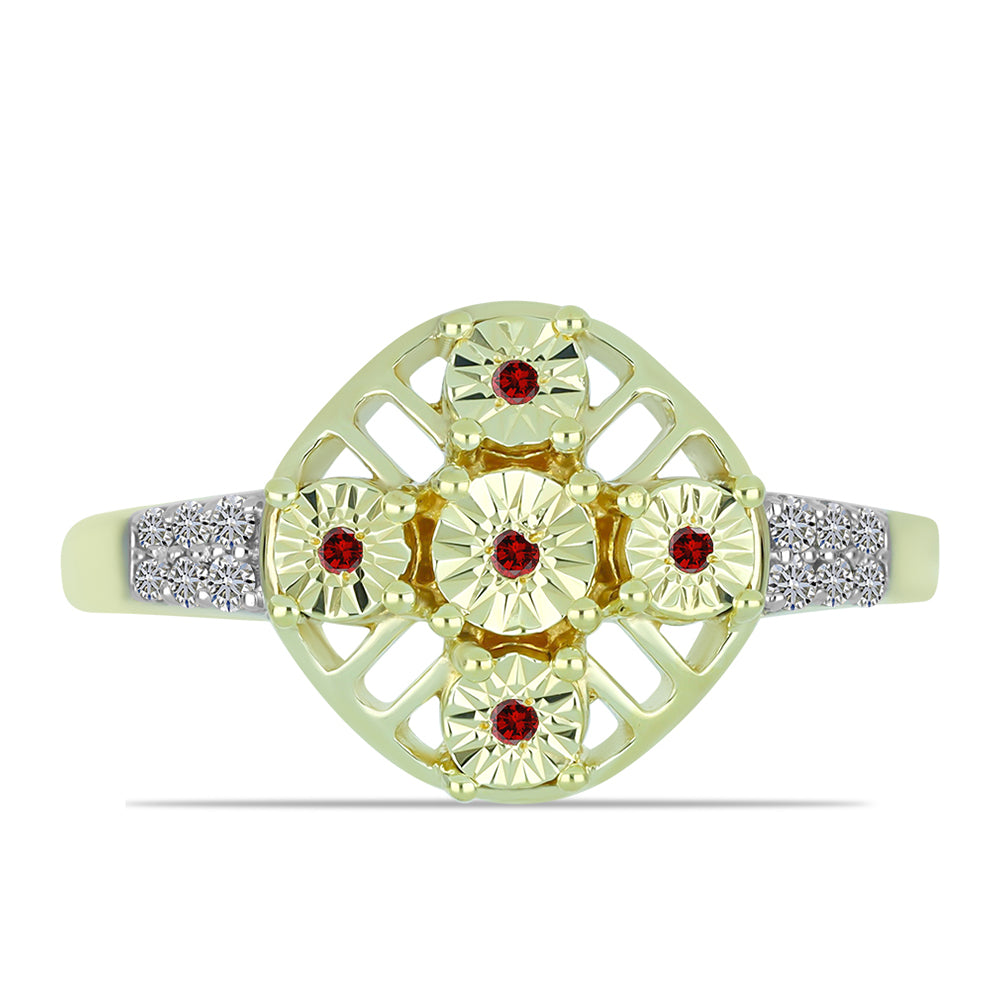 Inel din Argint 925 Placat cu Aur ( 3.09 grame ) cu Diamant Roșu și Diamant Alb 0.14 Carate