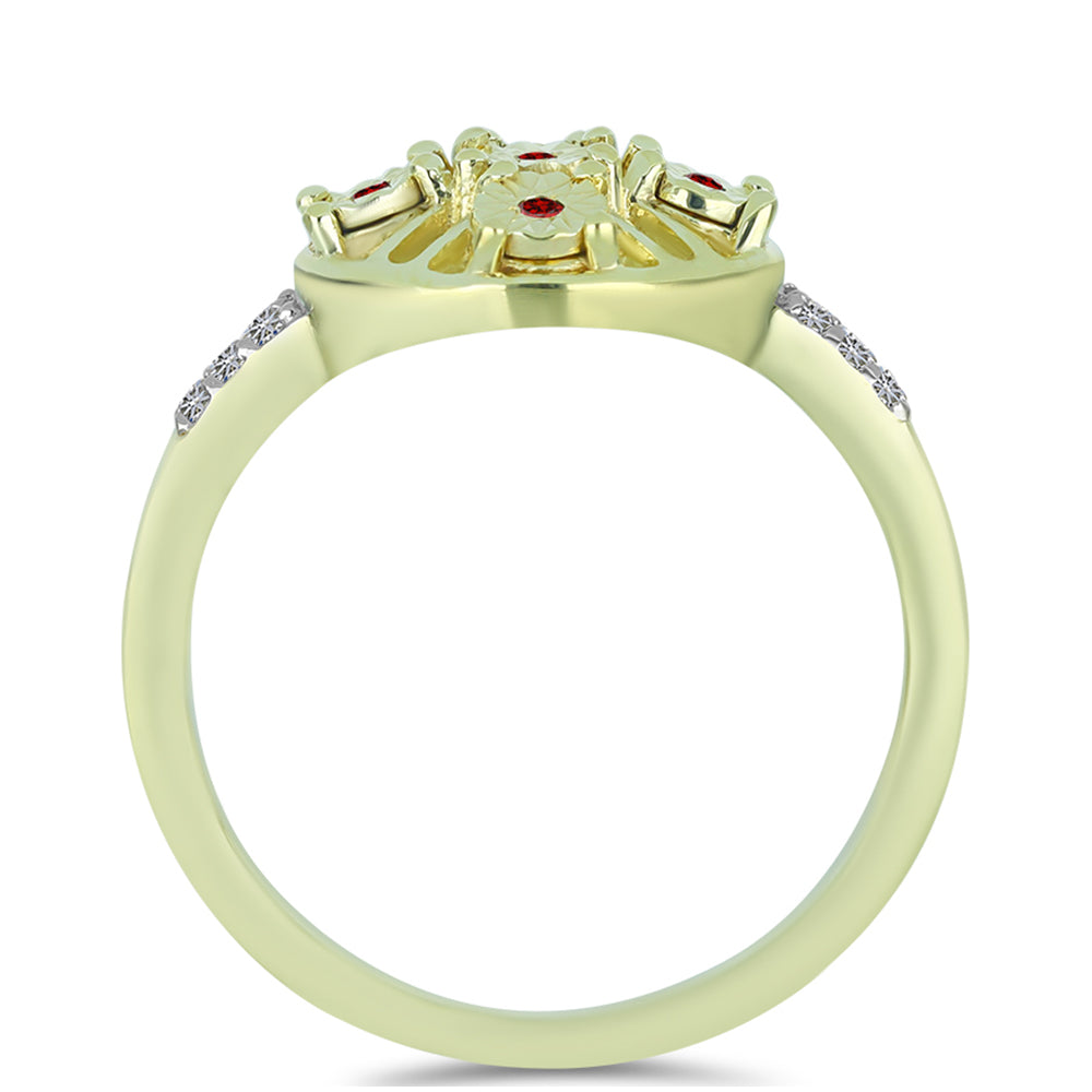 Inel din Argint 925 Placat cu Aur ( 3.09 grame ) cu Diamant Roșu și Diamant Alb 0.14 Carate