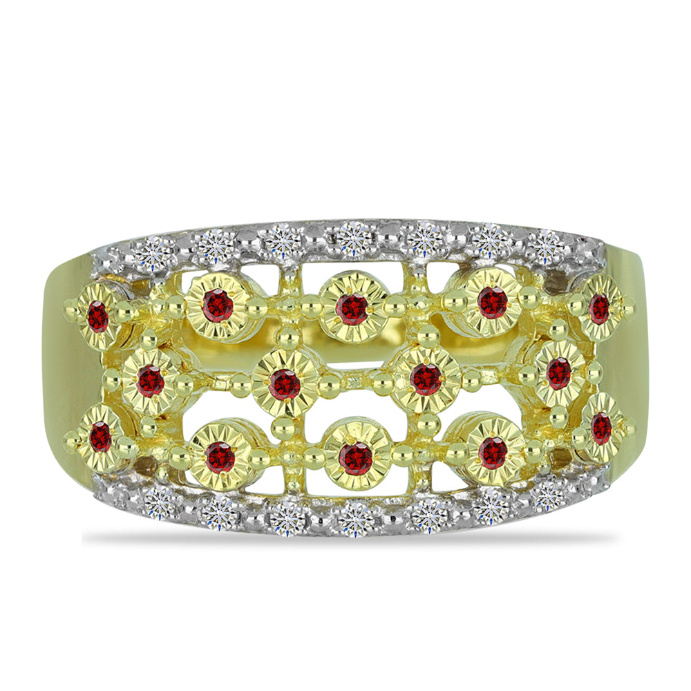 Inel din Argint 925 Placat cu Aur ( 4.81 grame ) cu Diamant Roșu și Diamant Alb 0.23 Carate 1 