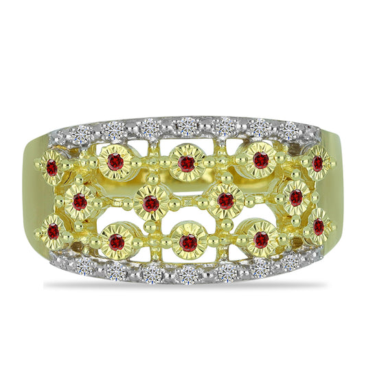 Inel din Argint 925 Placat cu Aur ( 4.81 grame ) cu Diamant Roșu și Diamant Alb 0.23 Carate
