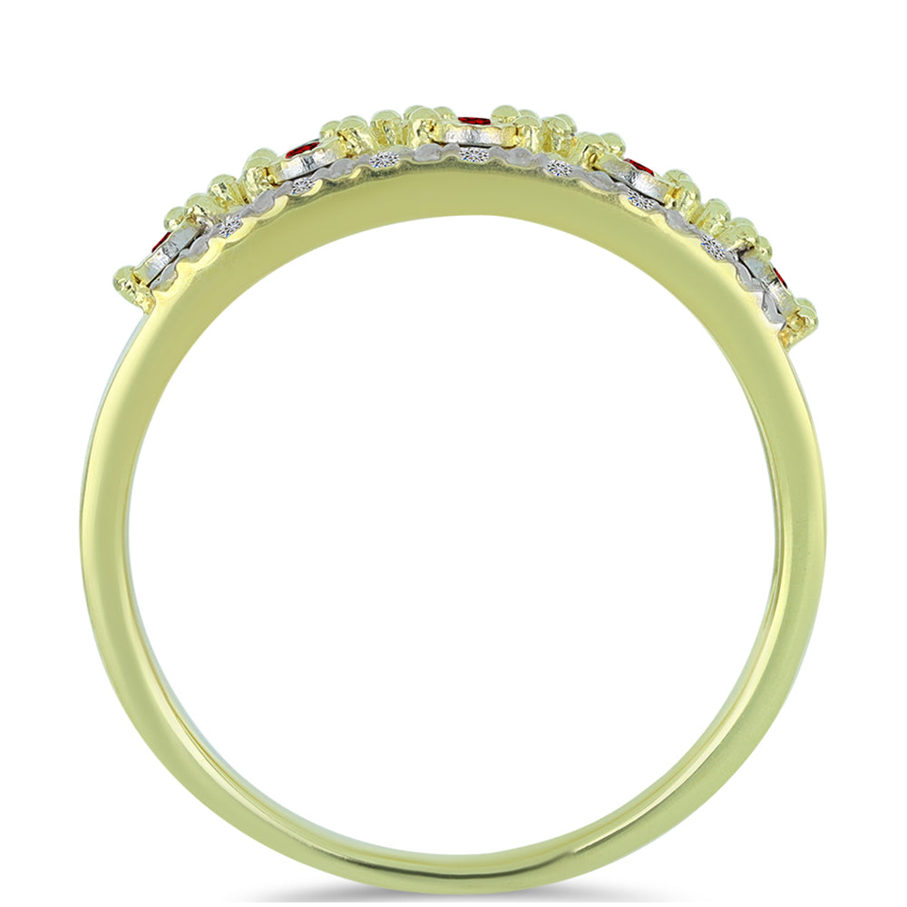 Inel din Argint 925 Placat cu Aur ( 4.81 grame ) cu Diamant Roșu și Diamant Alb 0.23 Carate 2 