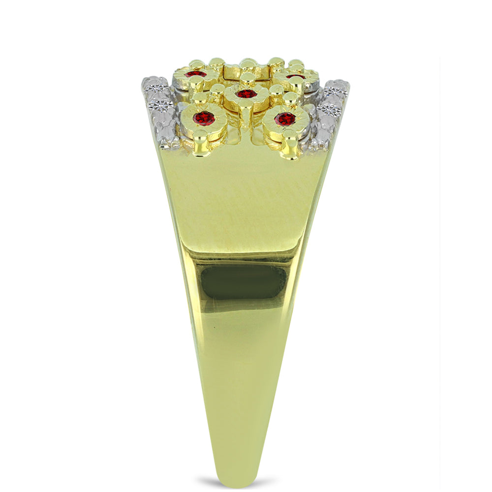 Inel din Argint 925 Placat cu Aur ( 4.81 grame ) cu Diamant Roșu și Diamant Alb 0.23 Carate 4 