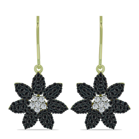 Cercei din Argint 925 Placat cu Aur ( 3.87 grame ) cu Obsidian și Topaz Alb 2.02 Carate