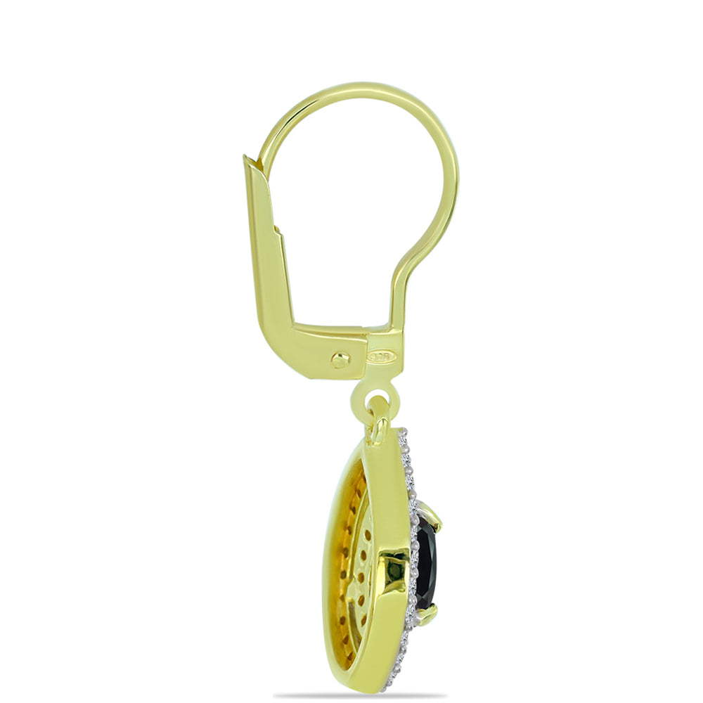 Cercei din Argint 925 Placat cu Aur ( 3.09 grame ) cu Obsidian și Topaz Alb 1.36 Carate 2 