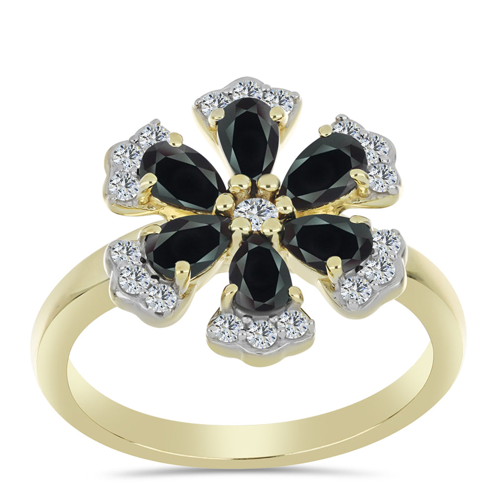 Inel din Argint 925 Placat cu Aur ( 4.36 grame ) cu Obsidian și Topaz Alb 1.49 Carate 3 