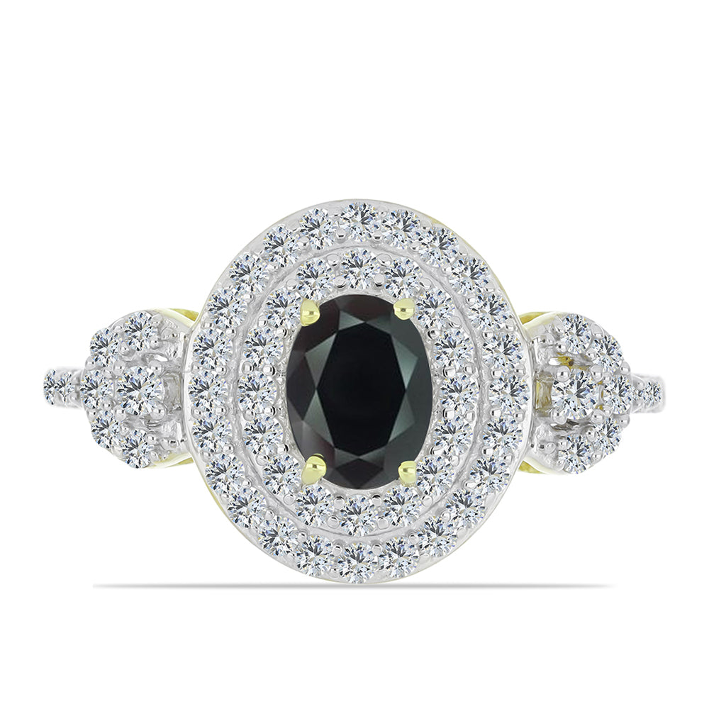 Inel din Argint 925 Placat cu Aur ( 3.55 grame ) cu Obsidian și Topaz Alb 2.35 Carate 1 