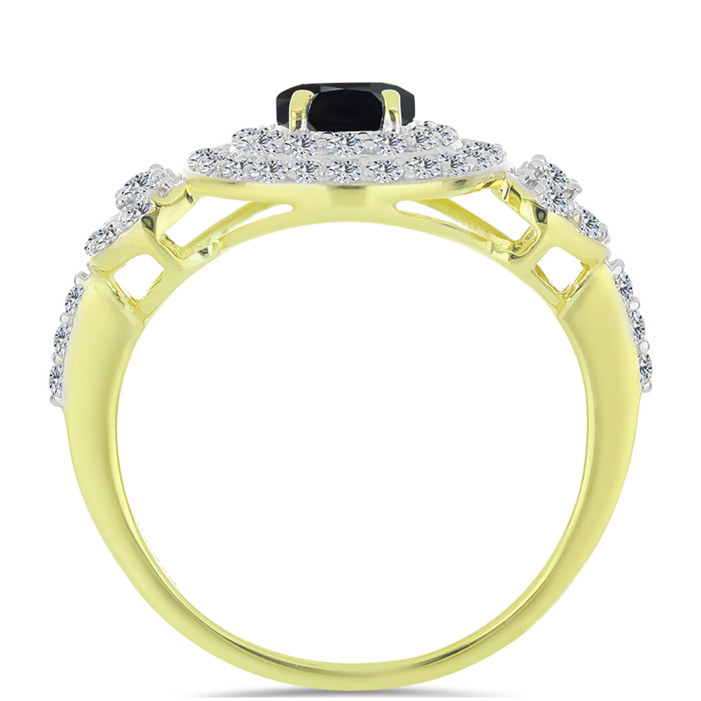 Inel din Argint 925 Placat cu Aur ( 3.55 grame ) cu Obsidian și Topaz Alb 2.35 Carate