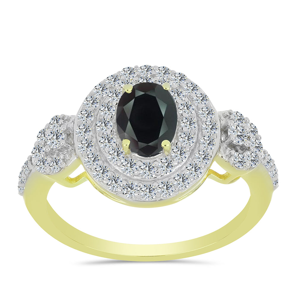 Inel din Argint 925 Placat cu Aur ( 3.55 grame ) cu Obsidian și Topaz Alb 2.35 Carate 3 