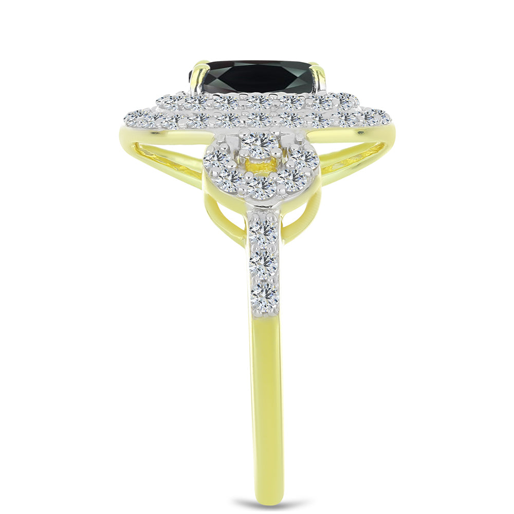 Inel din Argint 925 Placat cu Aur ( 3.55 grame ) cu Obsidian și Topaz Alb 2.35 Carate