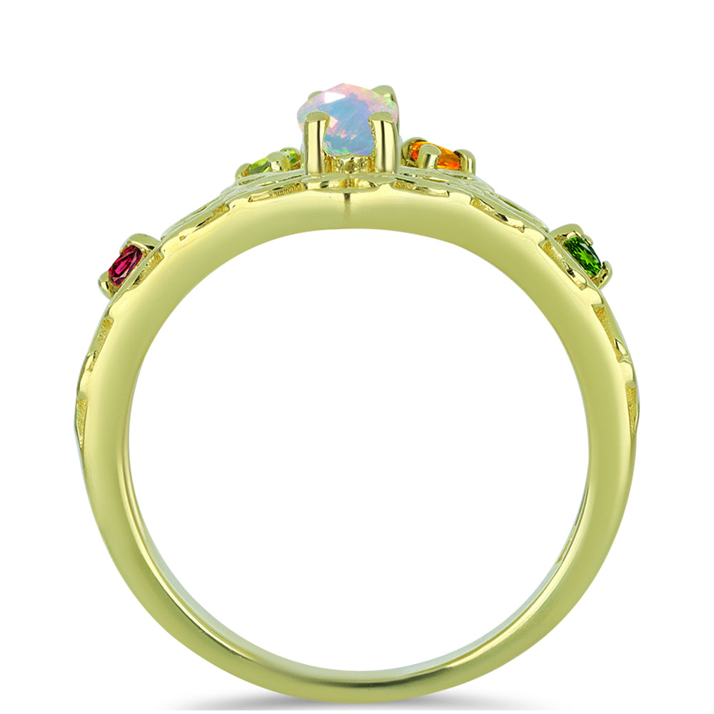 Inel din Argint 925 Placat cu Aur ( 3.83 grame ) cu Opal Welo și Turmalină Chakra 0.77 Carate 2 