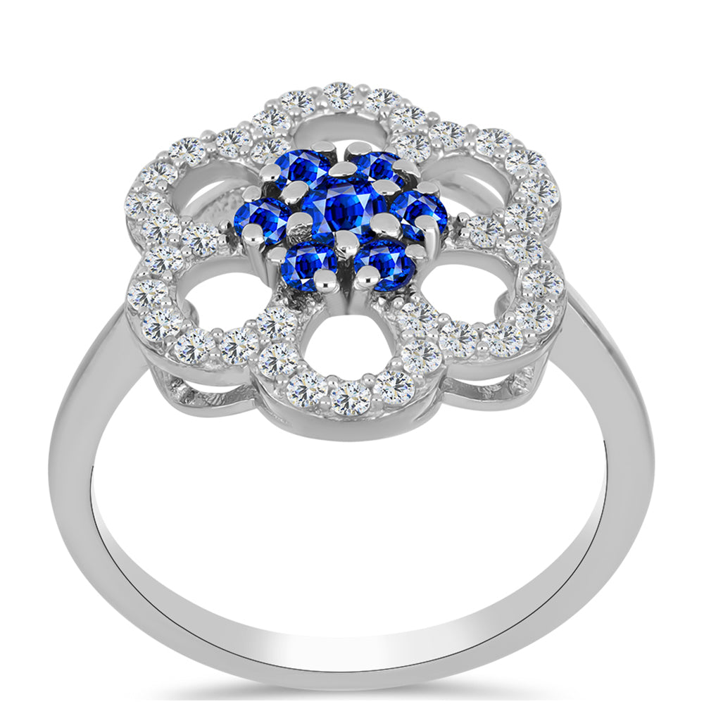 Inel din Argint 925 ( 3.29 grame ) cu Safir Albastru Australian și Topaz Alb 1.12 Carate