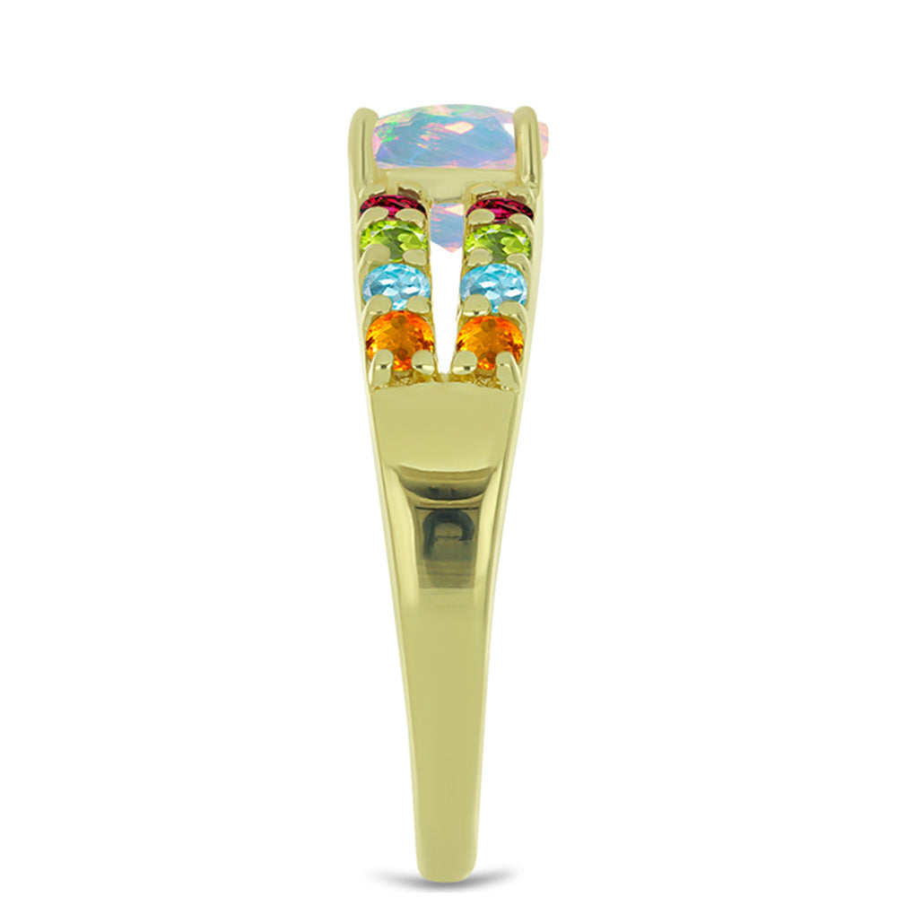Inel din Argint 925 Placat cu Aur ( 2.46 grame ) cu Opal Welo și Turmalină Chakra 1.2 Carate 4 