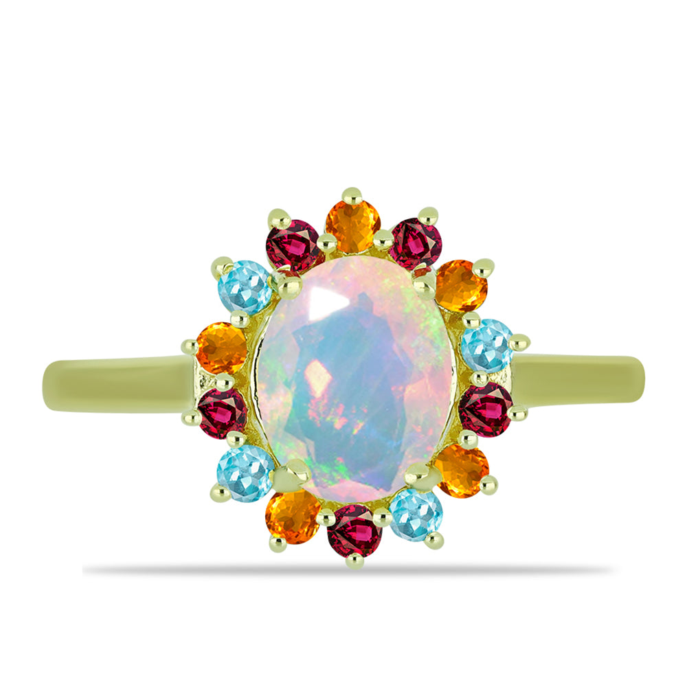 Inel din Argint 925 Placat cu Aur ( 2.65 grame ) cu Opal Welo și Turmalină Chakra 1.73 Carate