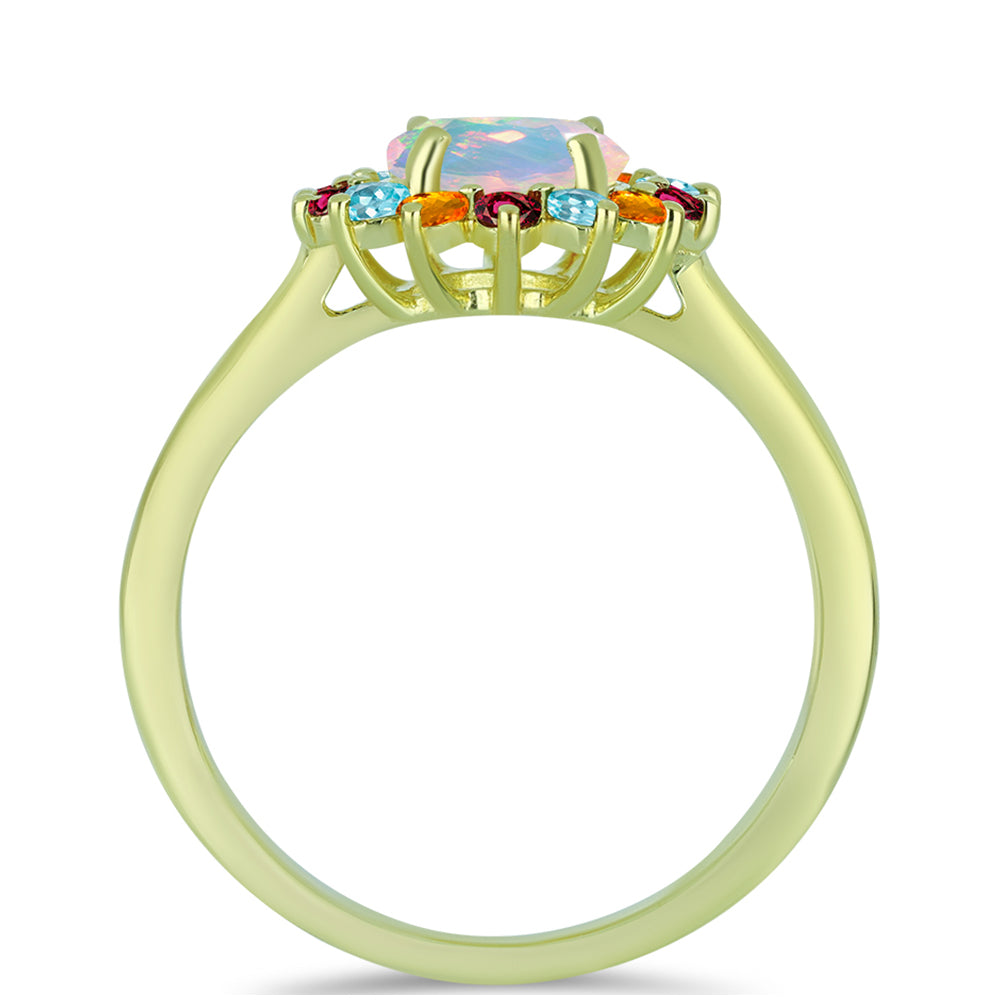 Inel din Argint 925 Placat cu Aur ( 2.65 grame ) cu Opal Welo și Turmalină Chakra 1.73 Carate 2 