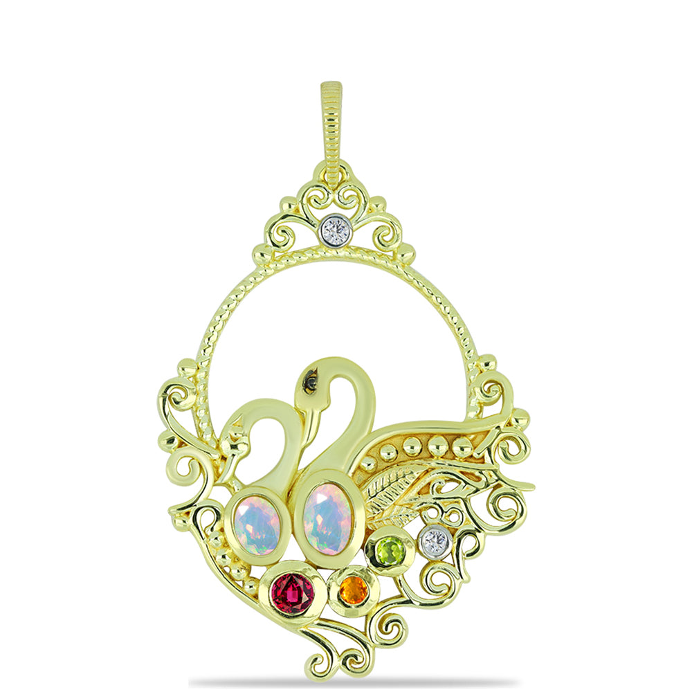 Pandantiv din Argint 925 Placat cu Aur ( 5.84 grame ) cu Opal Welo și Turmalină Chakra 0.49 Carate 1 