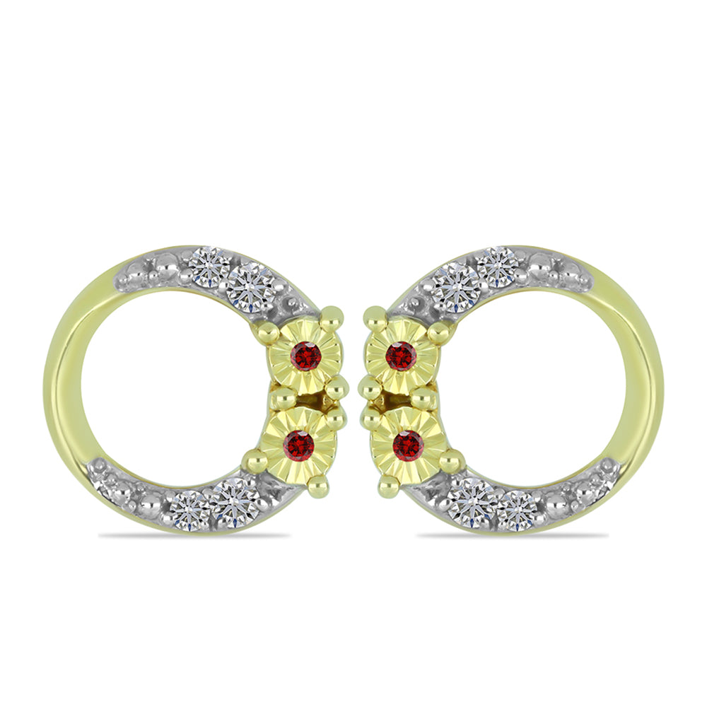 Cercei din Argint 925 Placat cu Aur ( 2.28 grame ) cu Diamant Roșu și Diamant Alb 0.21 Carate 1 