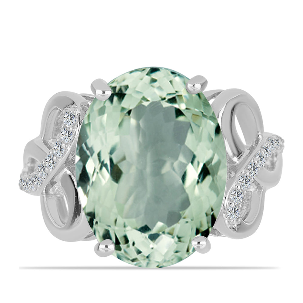 Inel din Argint 925 ( 3.66 grame ) cu Ametist Verde și Topaz Alb 7.7 Carate 1 