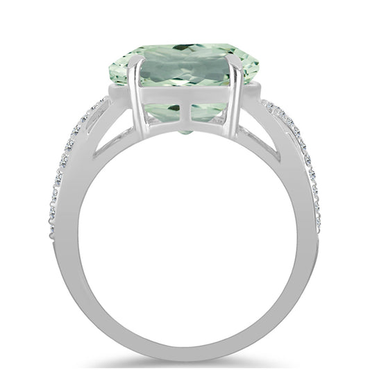 Inel din Argint 925 ( 3.66 grame ) cu Ametist Verde și Topaz Alb 7.7 Carate