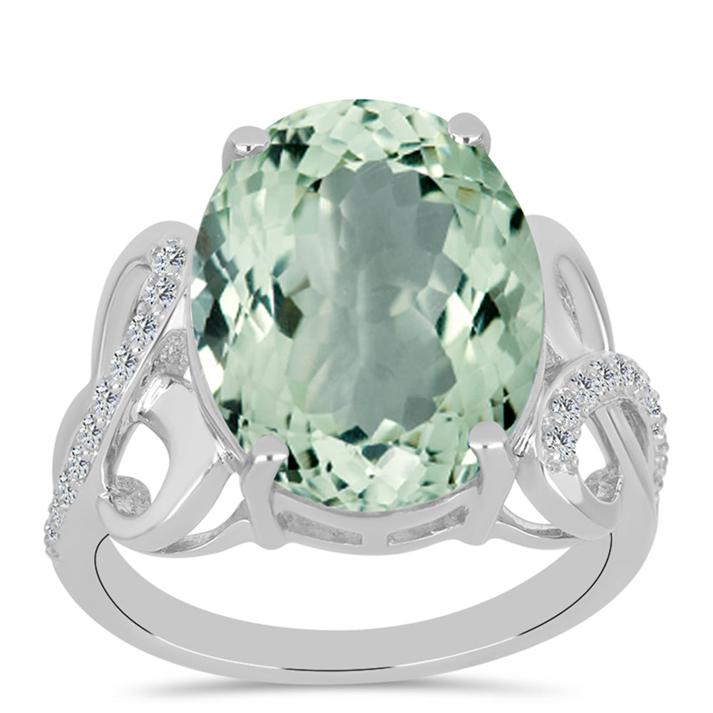 Inel din Argint 925 ( 3.66 grame ) cu Ametist Verde și Topaz Alb 7.7 Carate