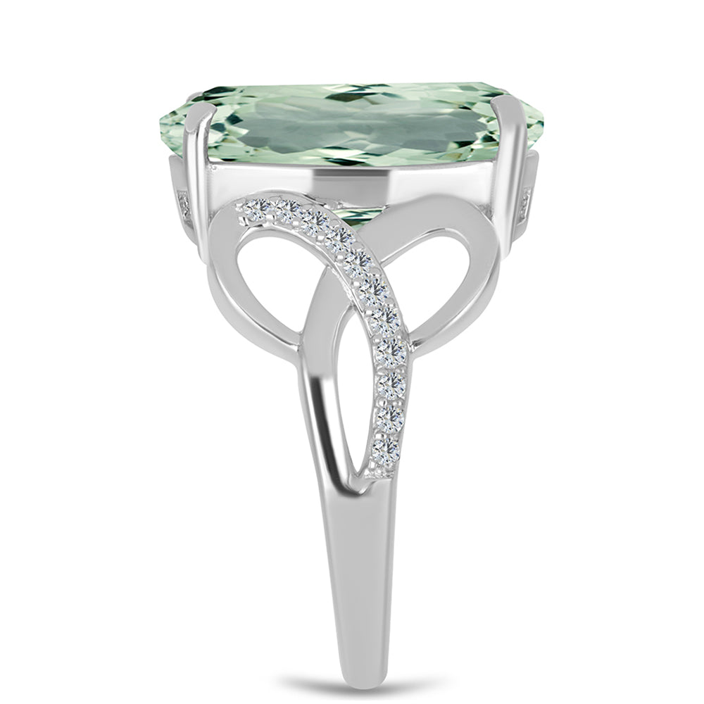 Inel din Argint 925 ( 3.66 grame ) cu Ametist Verde și Topaz Alb 7.7 Carate