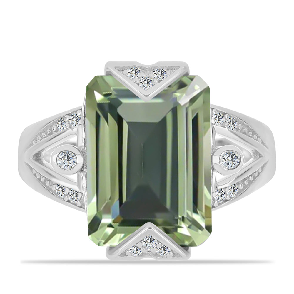 Inel din Argint 925 ( 4.33 grame ) cu Ametist Verde și Topaz Alb 6.05 Carate