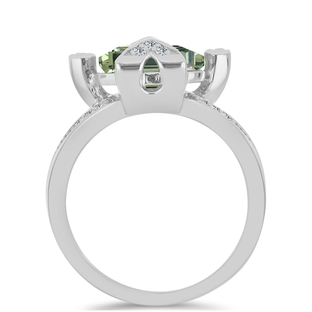 Inel din Argint 925 ( 4.33 grame ) cu Ametist Verde și Topaz Alb 6.05 Carate 2 