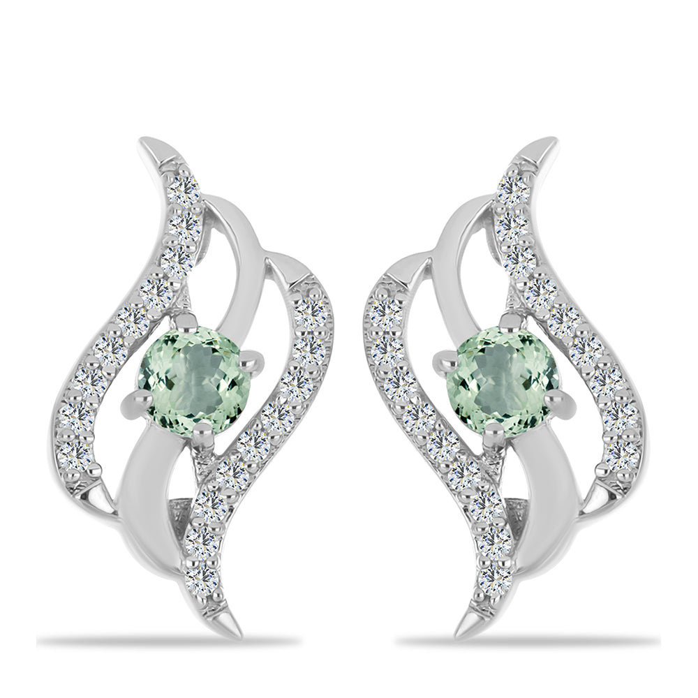 Cercei din Argint 925 ( 3.62 grame ) cu Ametist Verde și Topaz Alb 0.81 Carate