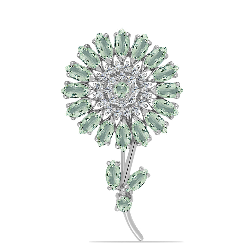 Broşă din Argint 925 ( 6.04 grame ) cu Ametist Verde și Topaz Alb 4.72 Carate