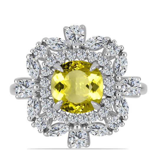 Inel din Argint 925 ( 4.1 grame ) cu Topaz Galben și Topaz Alb 4.08 Carate