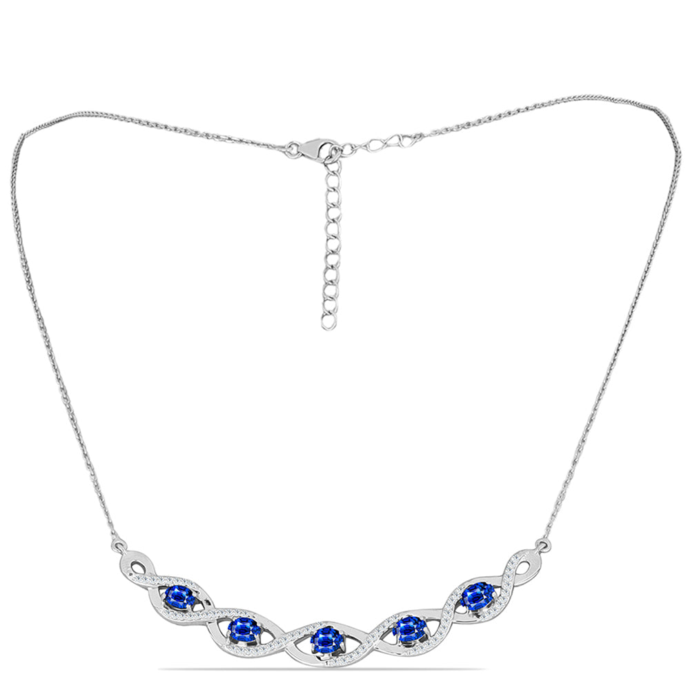 Colier din Argint 925 ( 7.28 grame ) cu Safir Albastru Australian și Topaz Alb 3.27 Carate
