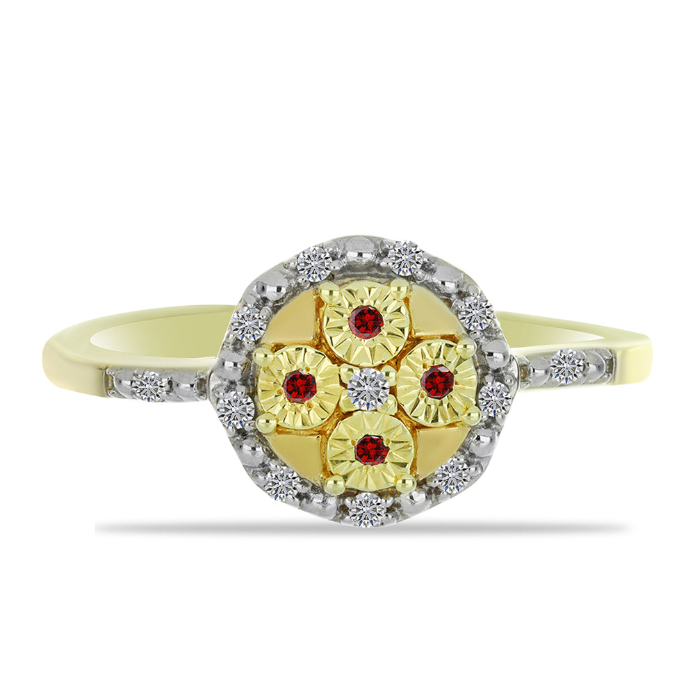 Inel din Argint 925 Placat cu Aur ( 2.4 grame ) cu Diamant Roșu și Diamant Alb 0.14 Carate 1 
