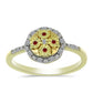 Inel din Argint 925 Placat cu Aur ( 2.4 grame ) cu Diamant Roșu și Diamant Alb 0.14 Carate