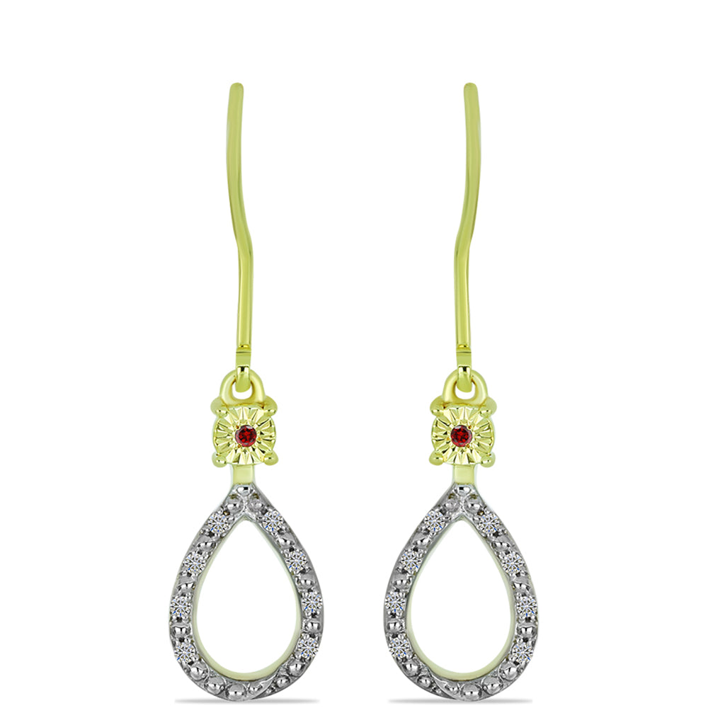 Cercei din Argint 925 Placat cu Aur ( 2.79 grame ) cu Diamant Roșu și Diamant Alb 0.12 Carate 1 