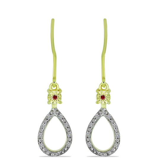 Cercei din Argint 925 Placat cu Aur ( 2.79 grame ) cu Diamant Roșu și Diamant Alb 0.12 Carate