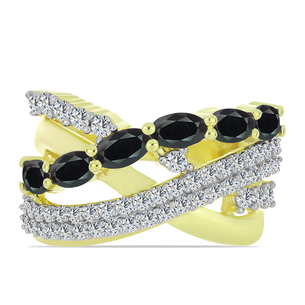 Inel din Argint 925 Placat cu Aur ( 6.61 grame ) cu Obsidian și Topaz Alb 2.14 Carate 1 