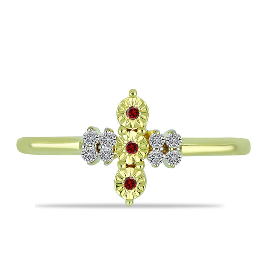 Inel din Argint 925 Placat cu Aur ( 1.83 grame ) cu Diamant Roșu și Diamant Alb 0.13 Carate