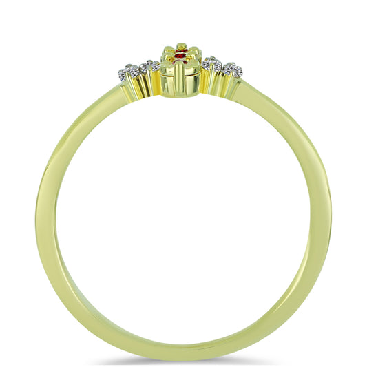 Inel din Argint 925 Placat cu Aur ( 1.83 grame ) cu Diamant Roșu și Diamant Alb 0.13 Carate