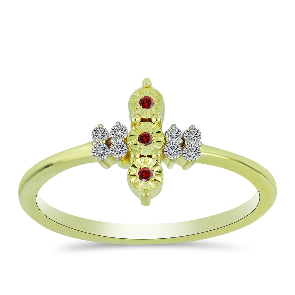 Inel din Argint 925 Placat cu Aur ( 1.83 grame ) cu Diamant Roșu și Diamant Alb 0.13 Carate 3 