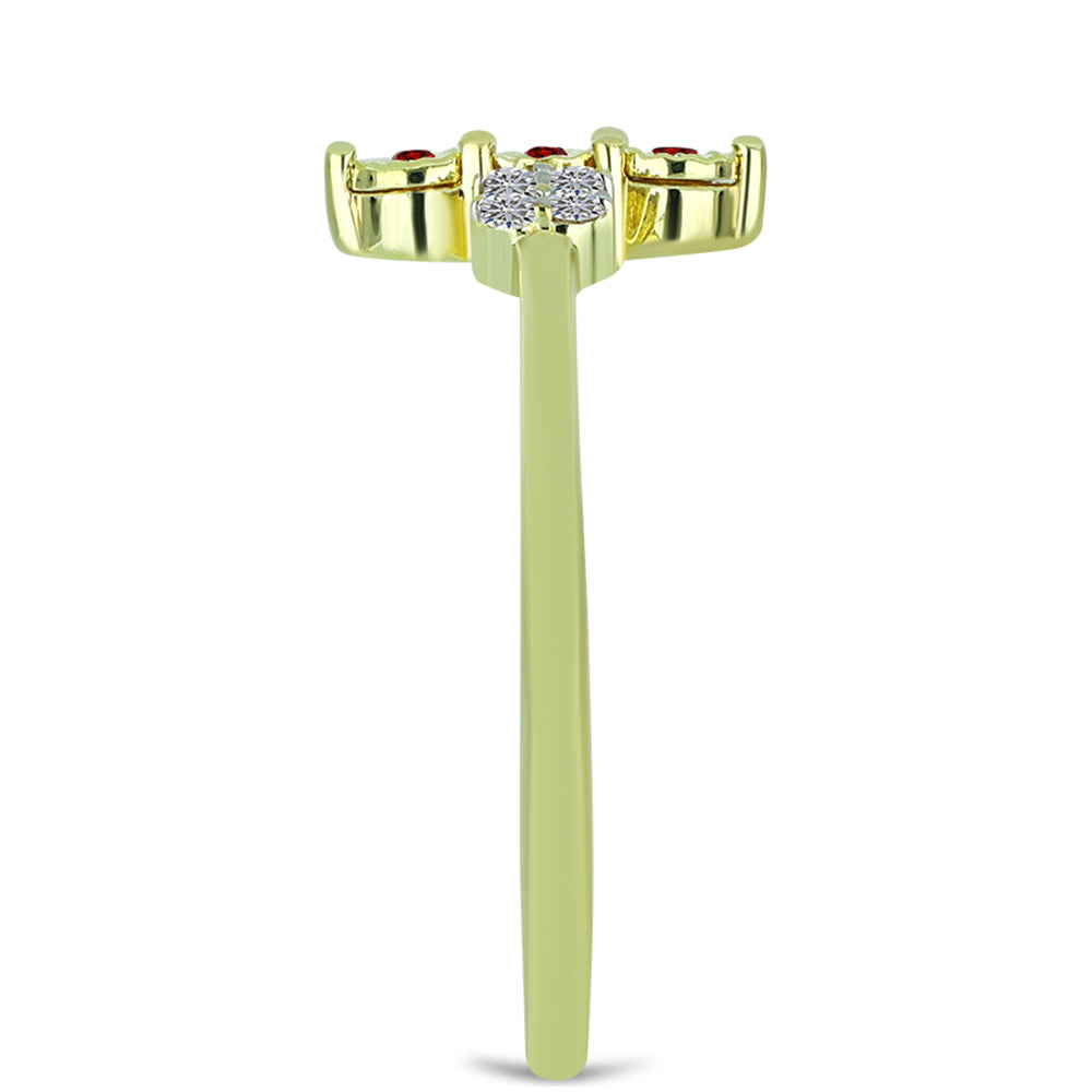 Inel din Argint 925 Placat cu Aur ( 1.83 grame ) cu Diamant Roșu și Diamant Alb 0.13 Carate 4 