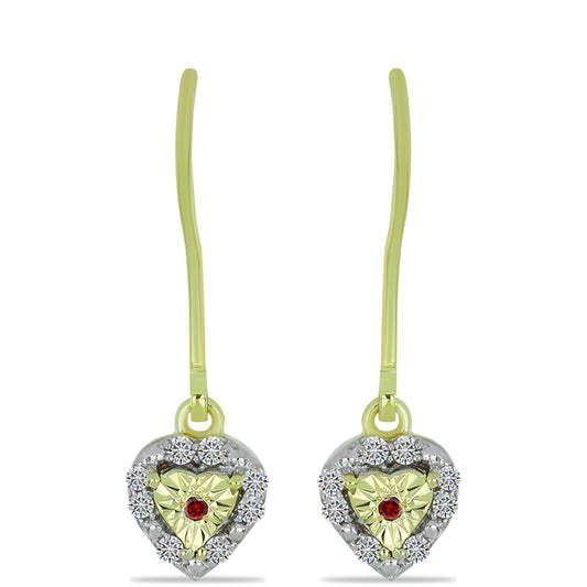 Cercei din Argint 925 Placat cu Aur ( 1.76 grame ) cu Diamant Roșu și Diamant Alb 0.16 Carate