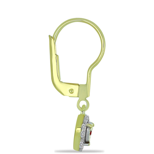 Cercei din Argint 925 Placat cu Aur ( 1.76 grame ) cu Diamant Roșu și Diamant Alb 0.16 Carate