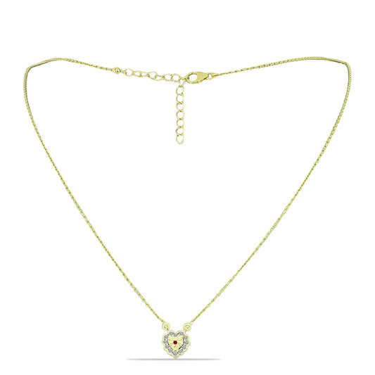 Colier din Argint 925 Placat cu Aur ( 3.08 grame ) cu Diamant Roșu și Diamant Alb 0.2 Carate