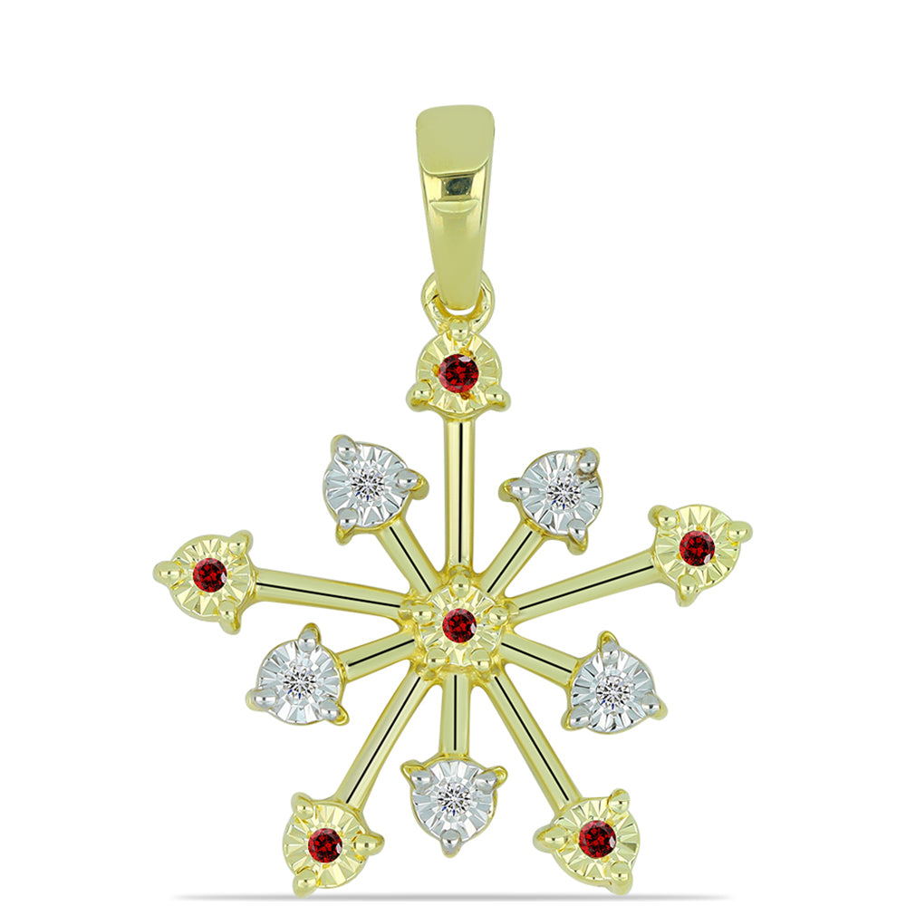 Pandantiv din Argint 925 Placat cu Aur ( 2.19 grame ) cu Diamant Roșu și Diamant Alb 0.07 Carate
